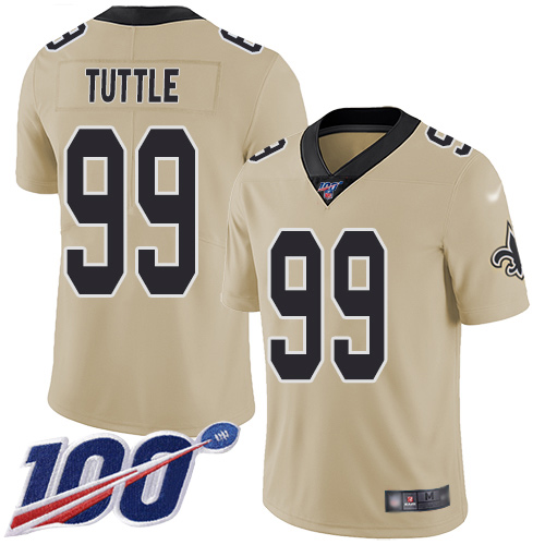 Men New Orleans Saints Limited Gold Men Shy Tuttle Jersey NFL Football #99 100th Season Inverted Legend Jersey